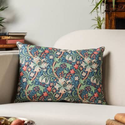 William Morris Golden Lily Boudoir Cushion in Sapphire Blue