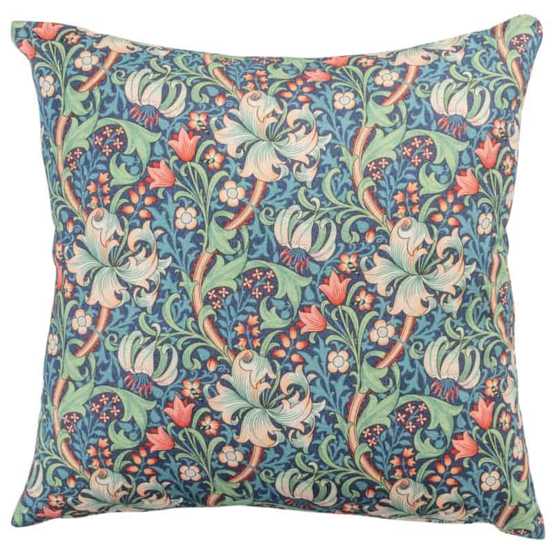 William Morris Golden Lily Cushion in Sapphire Blue