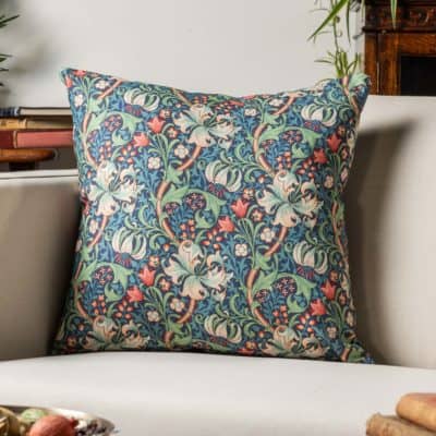 William Morris Golden Lily Cushion in Sapphire Blue