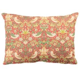 William Morris Strawberry Thief Printed Boudoir Cushion in Red