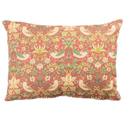 William Morris Strawberry Thief Printed Boudoir Cushion in Red