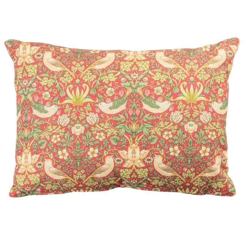 William Morris Strawberry Thief Printed Boudoir Cushion in Red