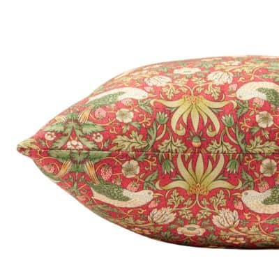 William Morris Strawberry Thief Printed Boudoir Cushion in Red