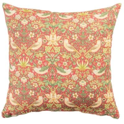 William Morris Strawberry Thief Printed Cushion in Red