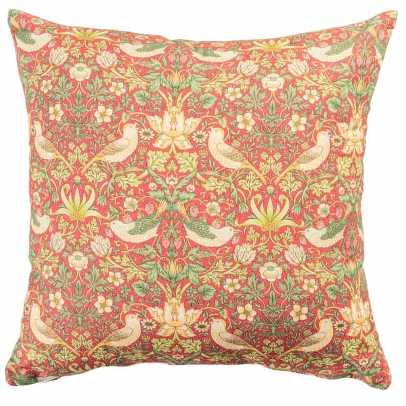 William Morris Strawberry Thief Printed Cushion in Red