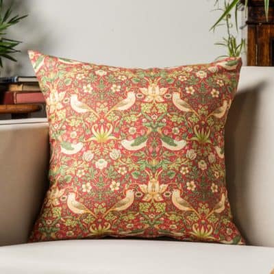 William Morris Strawberry Thief Printed Cushion in Red