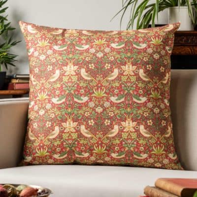William Morris Strawberry Thief Printed Extra-Large Cushion in Red