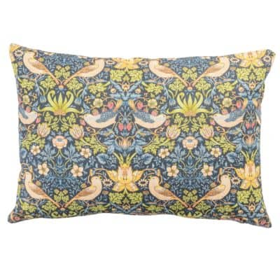 William Morris Strawberry Thief Printed Boudoir Cushion in Blue