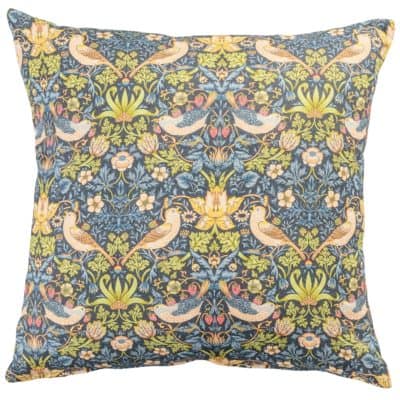 William Morris Strawberry Thief Printed Cushion in Blue