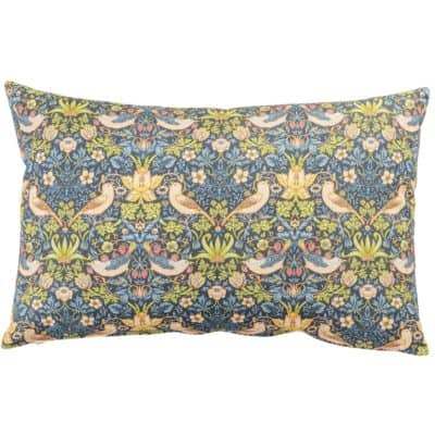 William Morris Strawberry Thief Printed XL Rectangular Cushion in Blue