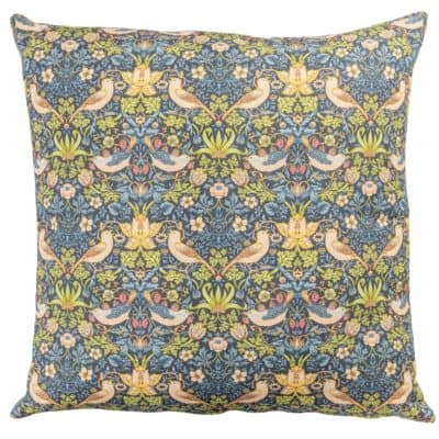 William Morris Strawberry Thief Printed Extra-Large Cushion in Blue