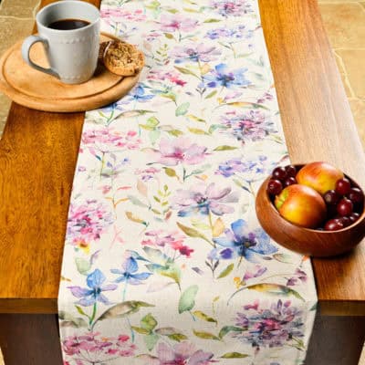 Watercolour Blossom Linen Blend Table Runner