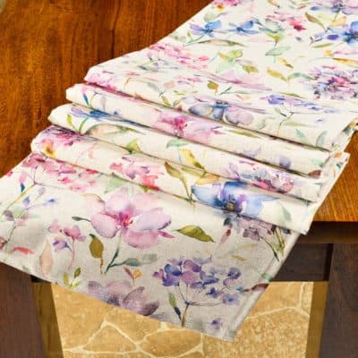 Watercolour Blossom Linen Blend Table Runner
