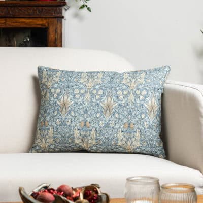 William Morris Snakeshead Boudoir Cushion in Denim Blue
