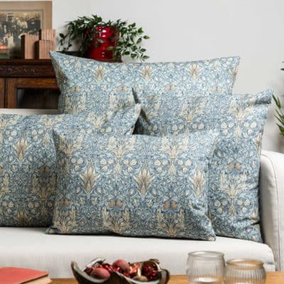 William Morris Snakeshead Cushion in Denim Blue