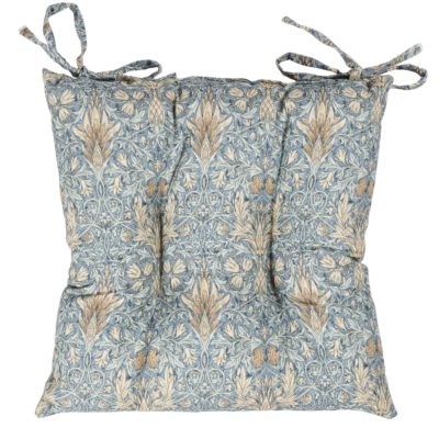 William Morris Snakeshead Tapestry Quilted Seat Pad in Denim Blue