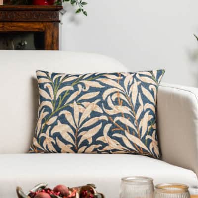 William Morris Willow Bough Tapestry Boudoir Cushion in Navy