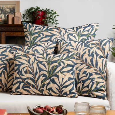 William Morris Willow Bough Tapestry Boudoir Cushion in Navy