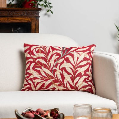 William Morris Willow Bough Tapestry Boudoir Cushion in Red