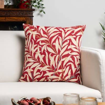 William Morris Willow Bough Tapestry Cushion in Red