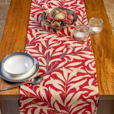 William Morris Willow Bough Tapestry Table Runner in Red