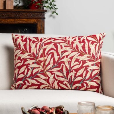 William Morris Willow Bough Tapestry XL Rectangular Cushion in Red