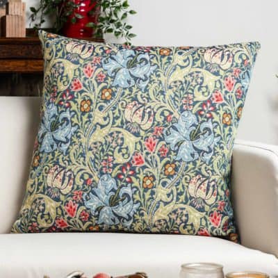 William Morris Golden Lily Tapestry Extra-Large Cushion in Sapphire Blue