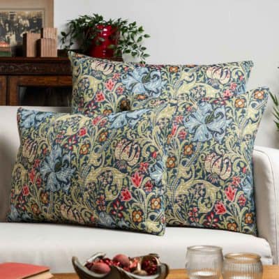 William Morris Golden Lily Tapestry Extra-Large Cushion in Sapphire Blue