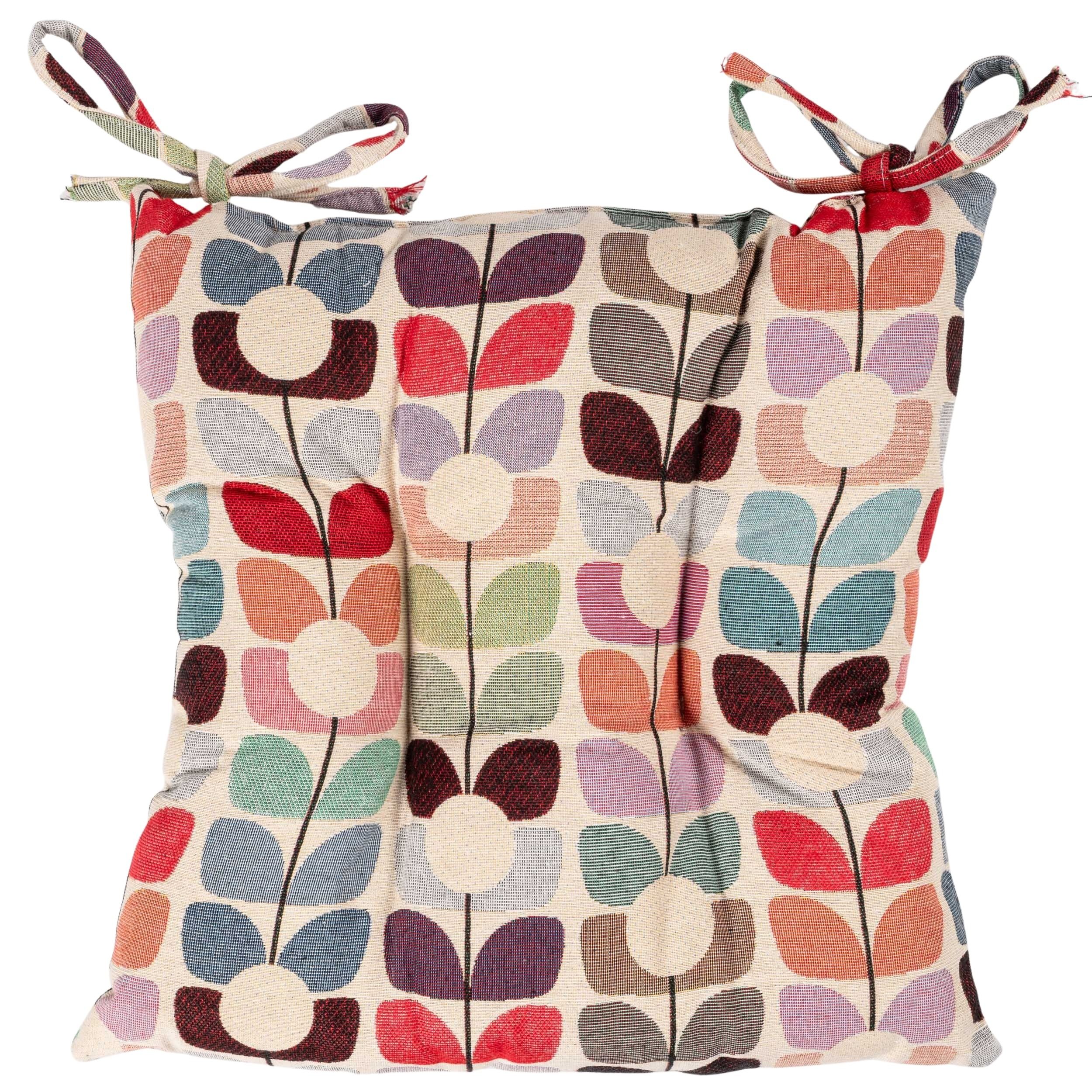 Retro Flower Stem Tapestry Quilted Seat Pad