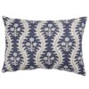 Scalloped Floral Block Print Boudoir Cushion in Indigo Blue