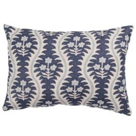 Scalloped Floral Block Print Boudoir Cushion in Indigo Blue