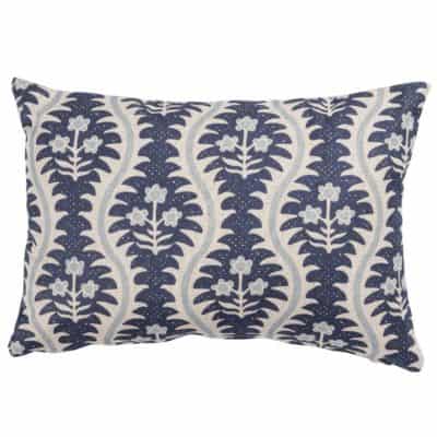 Scalloped Floral Block Print Boudoir Cushion in Indigo Blue