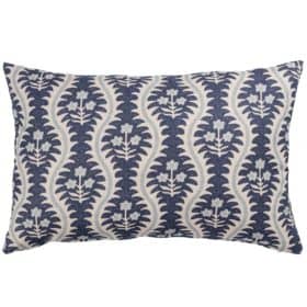 Scalloped Floral Block Print XL Rectangular Cushion in Indigo Blue