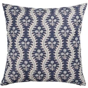 Scalloped Floral Block Print Extra-Large Cushion in Indigo Blue