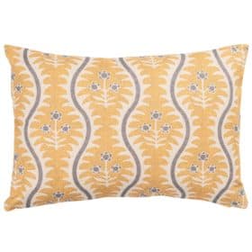 Scalloped Floral Block Print Boudoir Cushion in Ochre Yellow