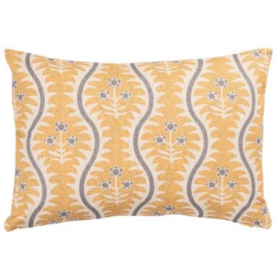 Scalloped Floral Block Print Boudoir Cushion in Ochre Yellow