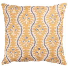 Scalloped Floral Block Print Cushion in Ochre Yellow
