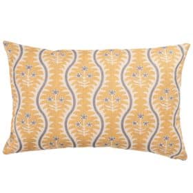 Scalloped Floral Block Print XL Rectangular Cushion in Ochre Yellow