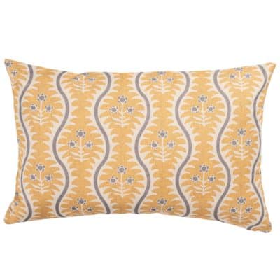 Scalloped Floral Block Print XL Rectangular Cushion in Ochre Yellow