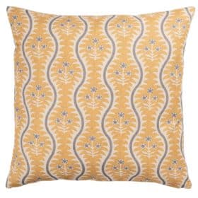 Scalloped Floral Block Print Extra-Large Cushion in Ochre Yellow