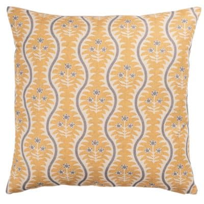 Scalloped Floral Block Print Extra-Large Cushion in Ochre Yellow