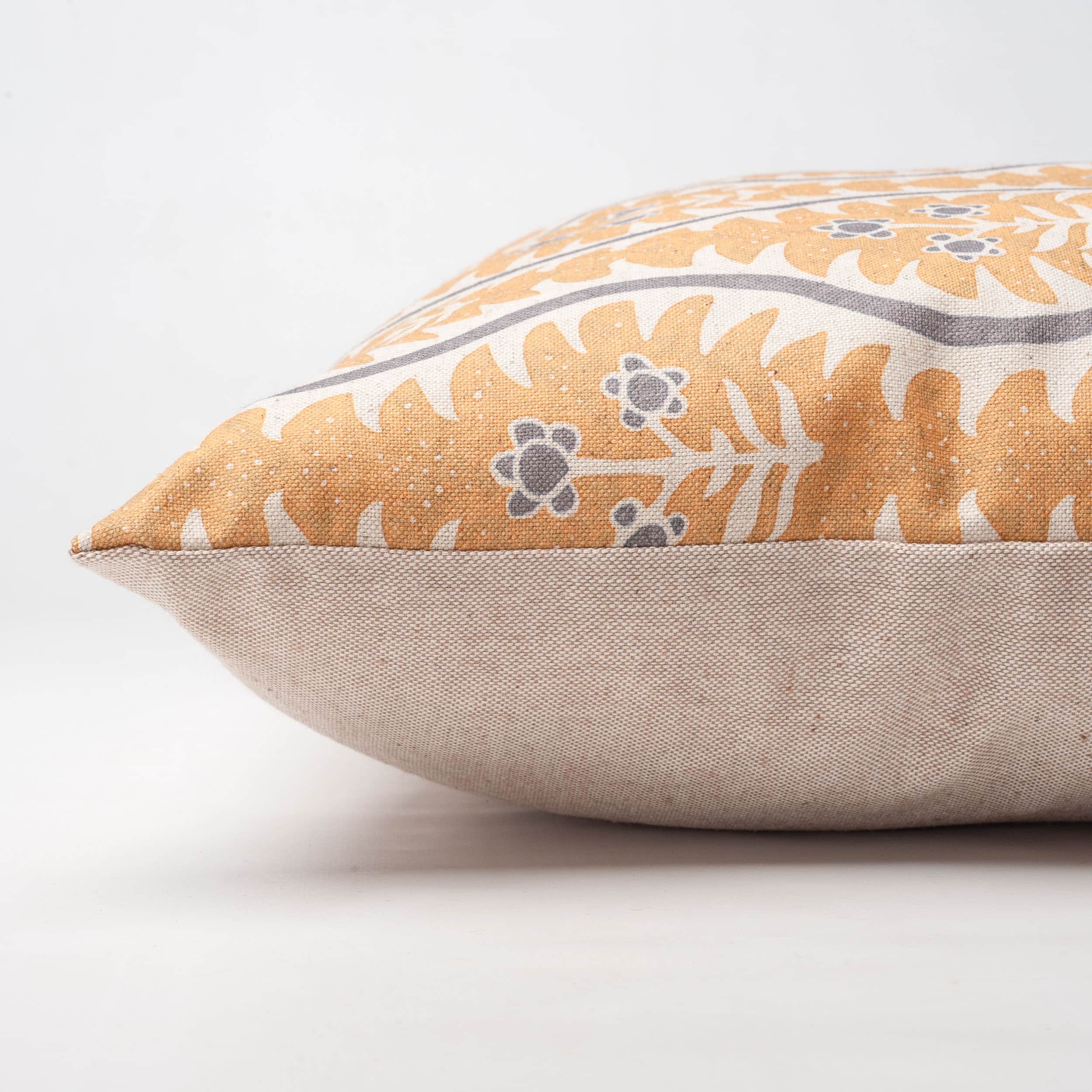 Scalloped Floral Block Print Extra-Large Cushion in Ochre Yellow
