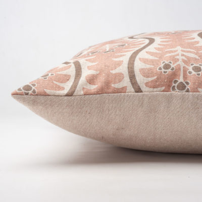 Scalloped Floral Block Print Boudoir Cushion in Blush Pink