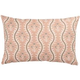 Scalloped Floral Block Print XL Rectangular Cushion in Blush Pink