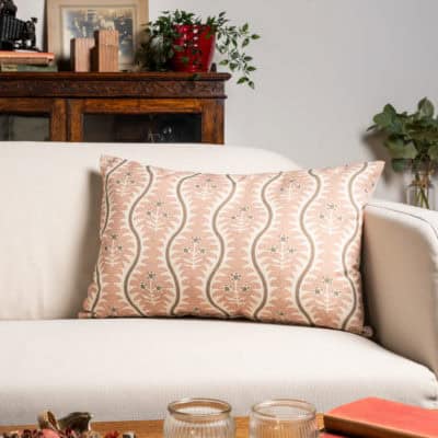 Scalloped Floral Block Print XL Rectangular Cushion in Blush Pink