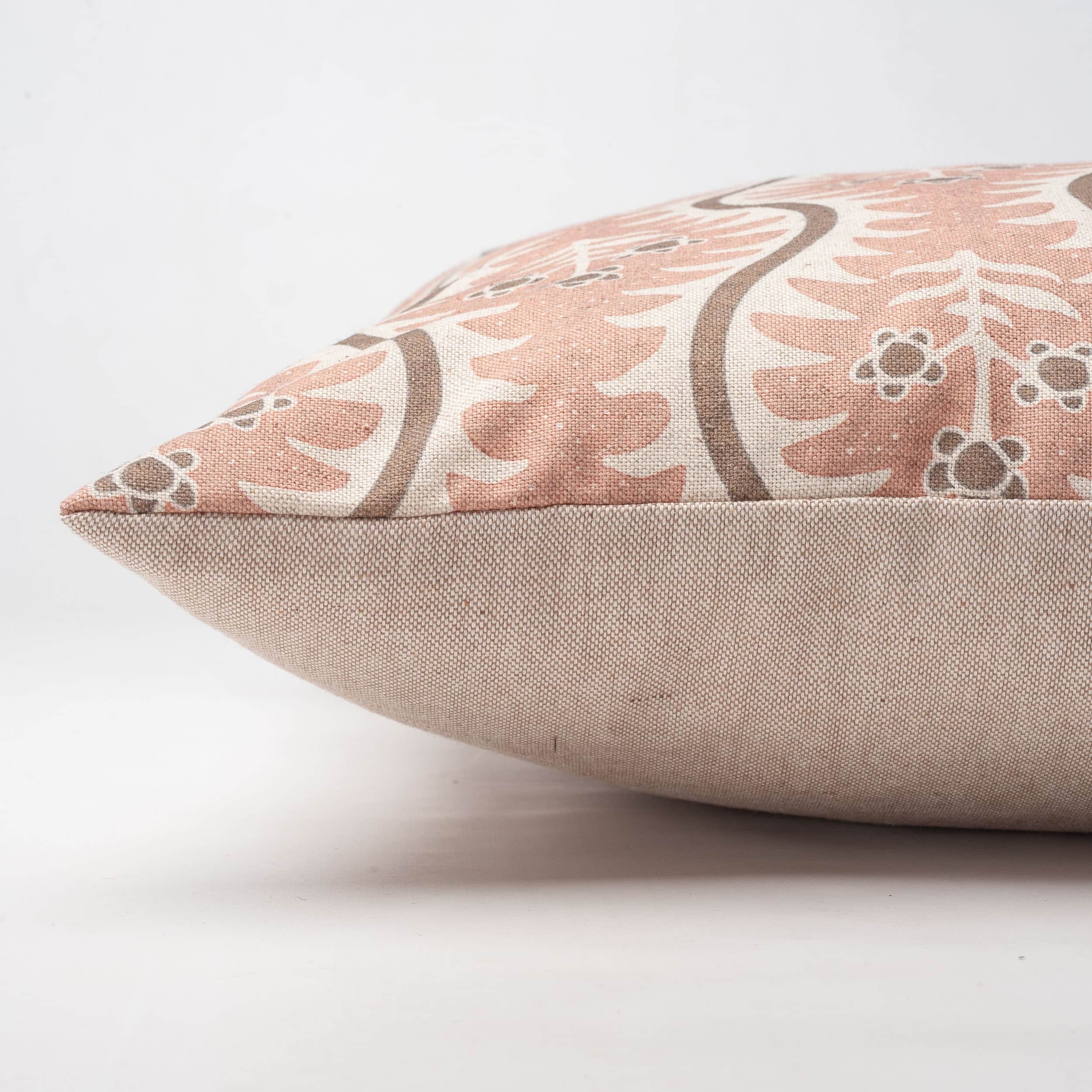 Scalloped Floral Block Print XL Rectangular Cushion in Blush Pink