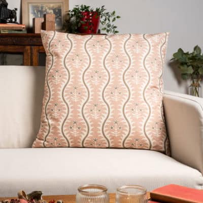 Scalloped Floral Block Print Extra-Large Cushion in Blush Pink