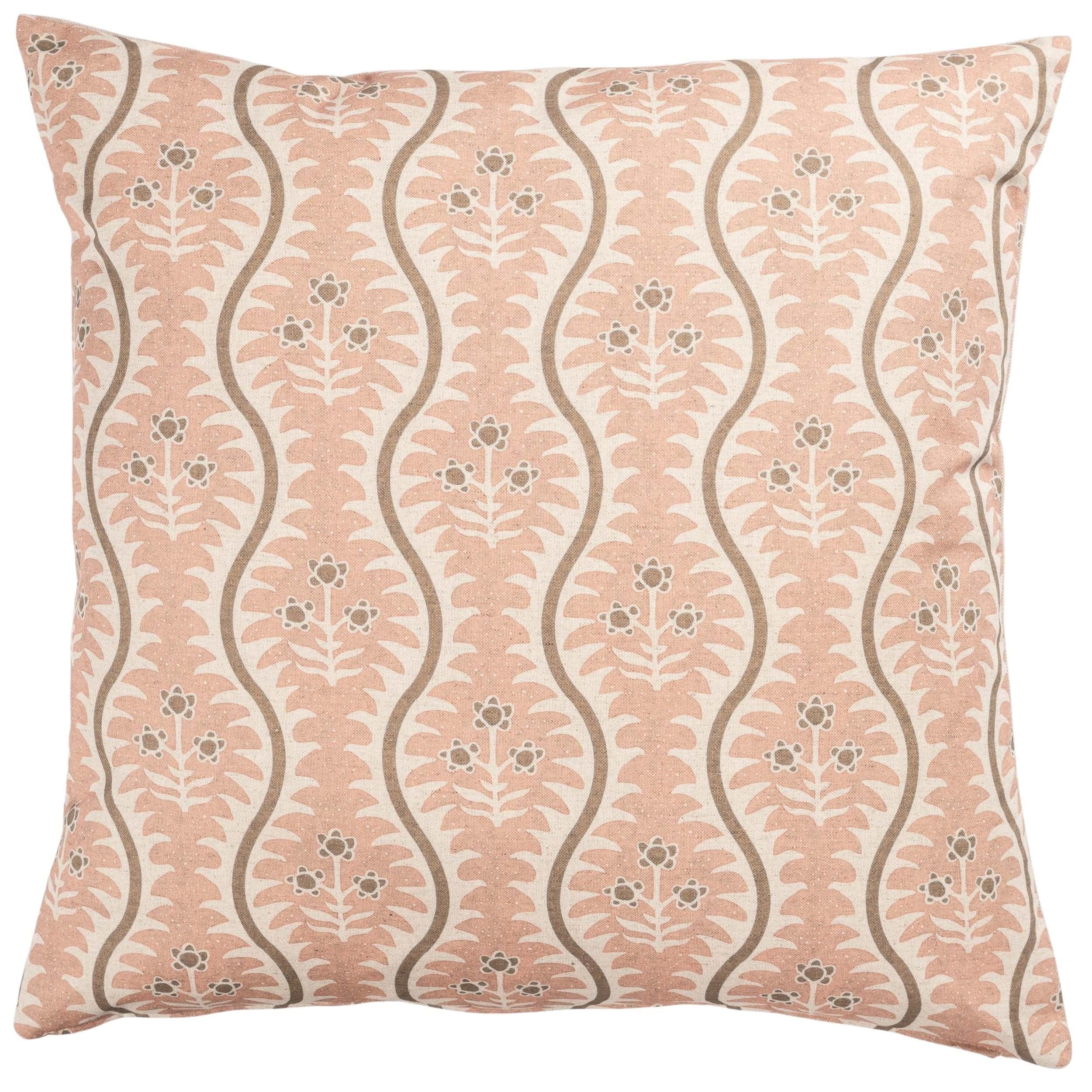 Scalloped Floral Block Print Extra-Large Cushion in Blush Pink