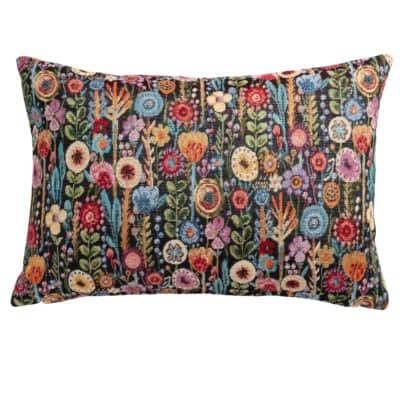 Secret Garden Tapestry Boudoir Cushion in Midnight Black