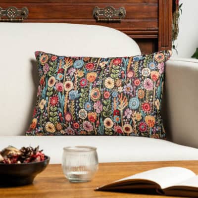 Secret Garden Tapestry Boudoir Cushion in Midnight Black